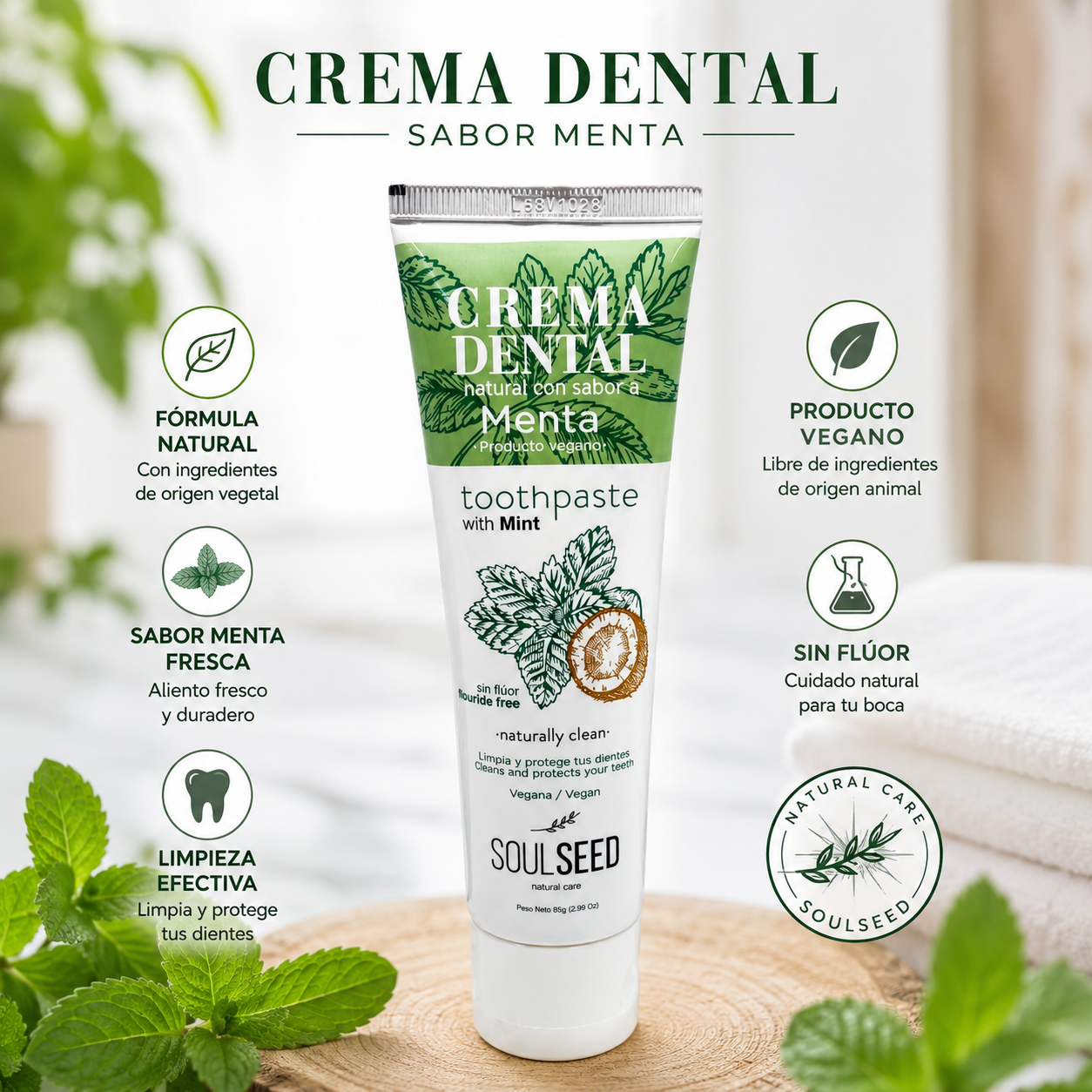 Crema Dental Menta Natural x 85 gr (Soulseed)