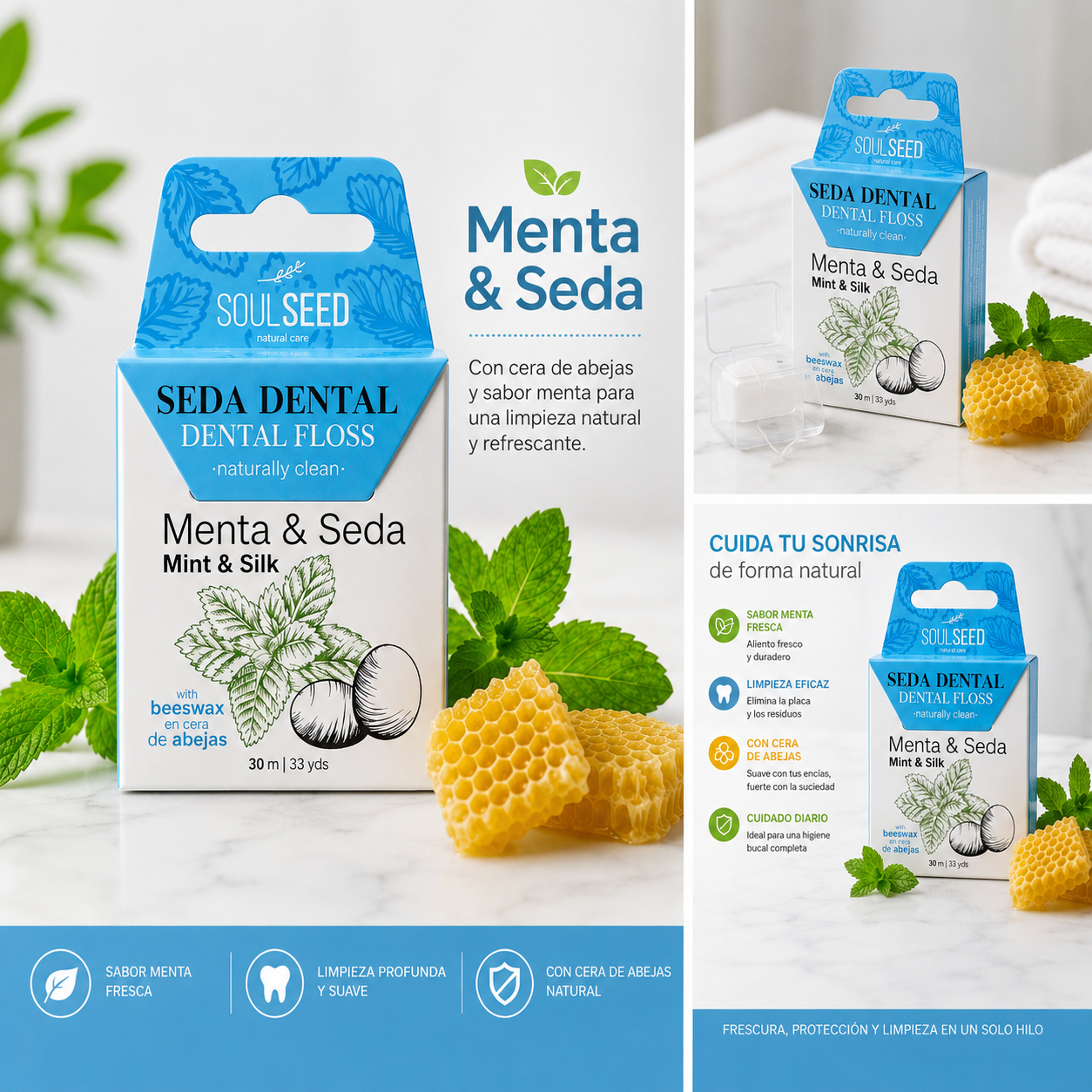 Seda Dental SoulSeed Menta & Seda con Cera de Abejas (30m)
