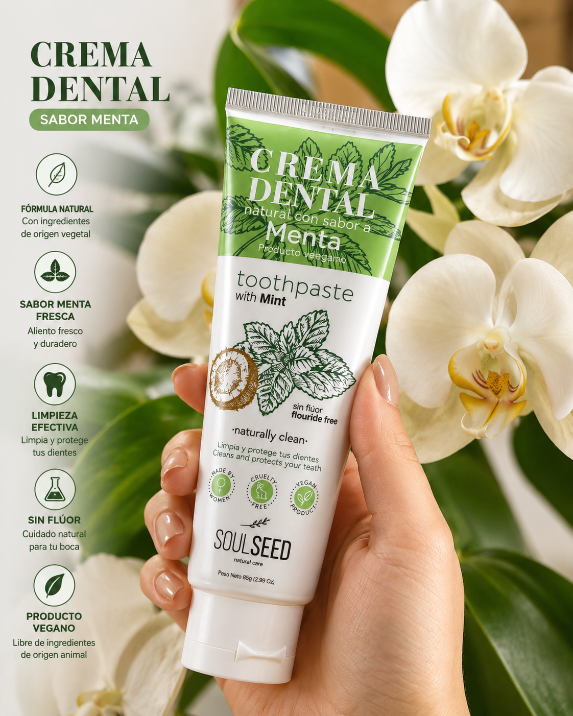Crema Dental Menta Natural x 85 gr (Soulseed)