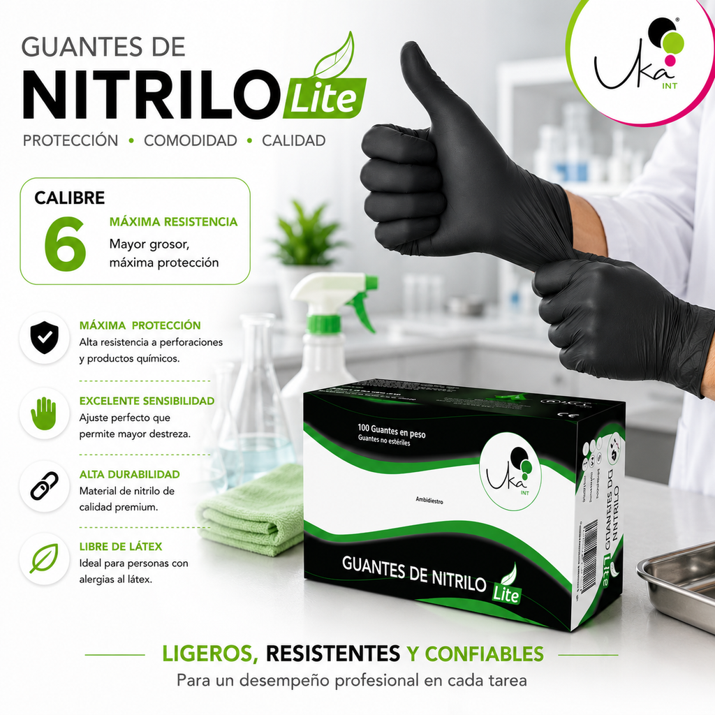 Caja de Guantes de Nitrilo Lite Negro - Calibre 6 (100 Unidades)