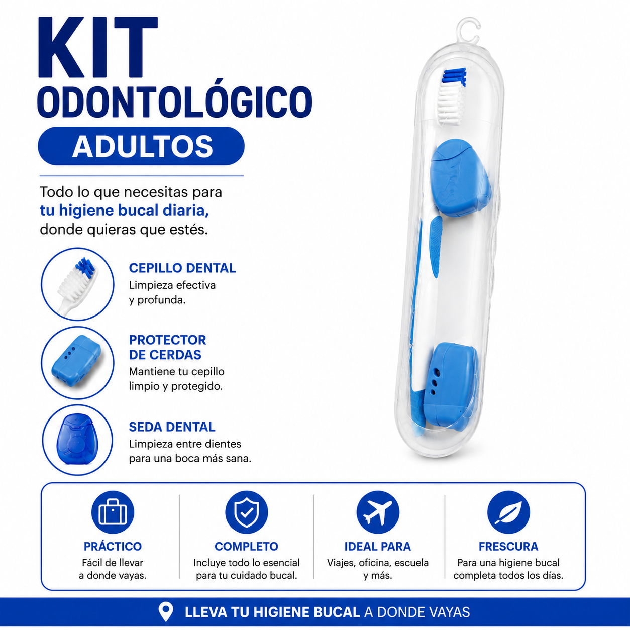 Kit Odontológico para Adultos - Estuche Portátil de Cuidado Oral