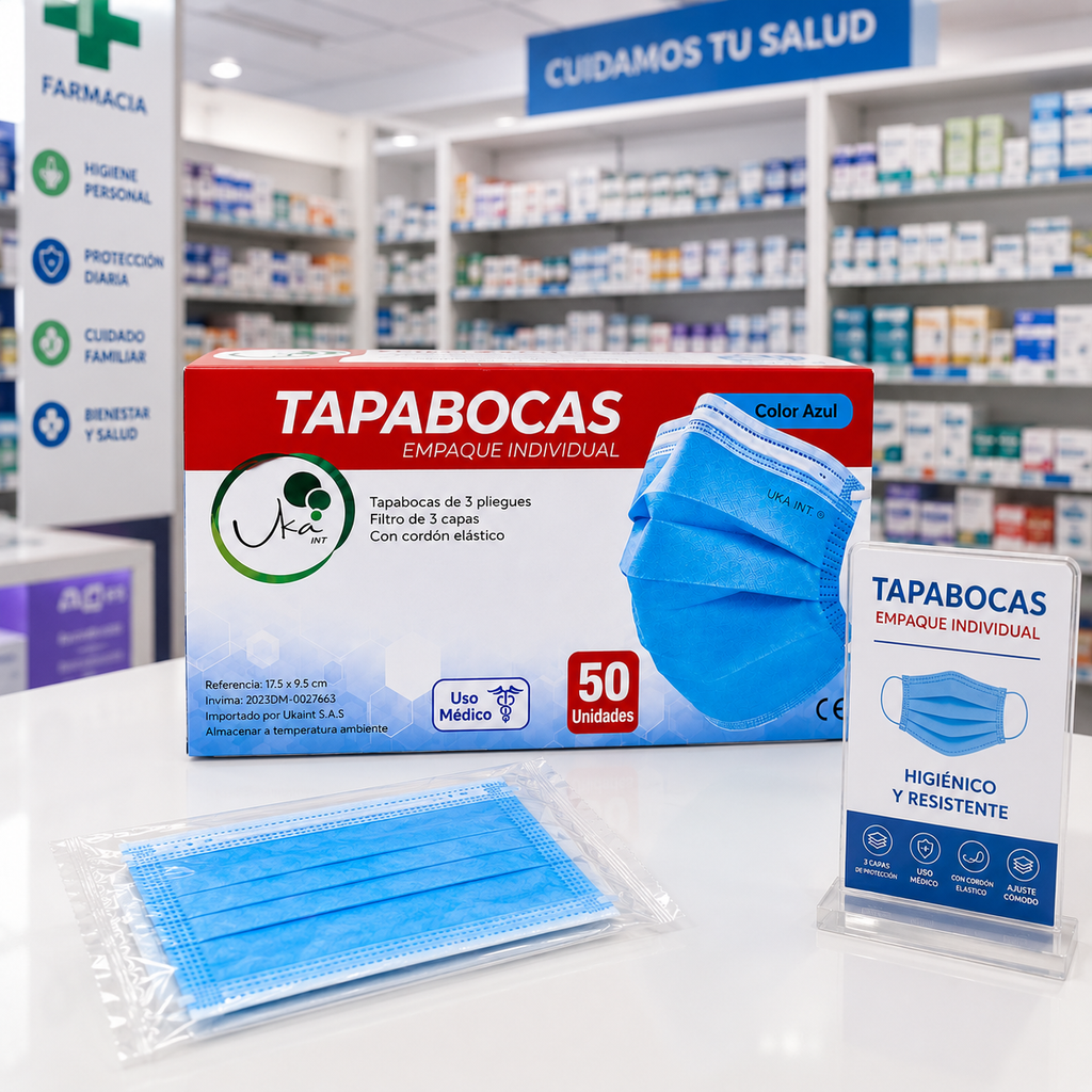Caja de Tapabocas Desechables Azules - Empaque Individual (50 Unidades)