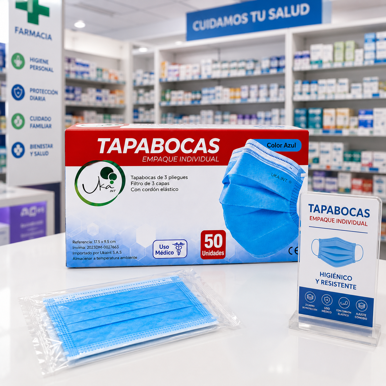 Caja de Tapabocas Desechables Azules - Empaque Individual (50 Unidades)