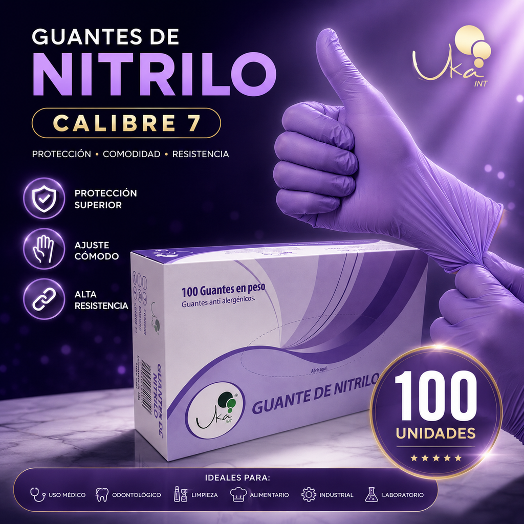 Caja de Guantes de Nitrilo Morados - Calibre 7 (100 Unidades)