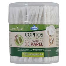 Copitos Ecológicos de Algodón con Palillo de Papel - Tarro x 150 Unidades