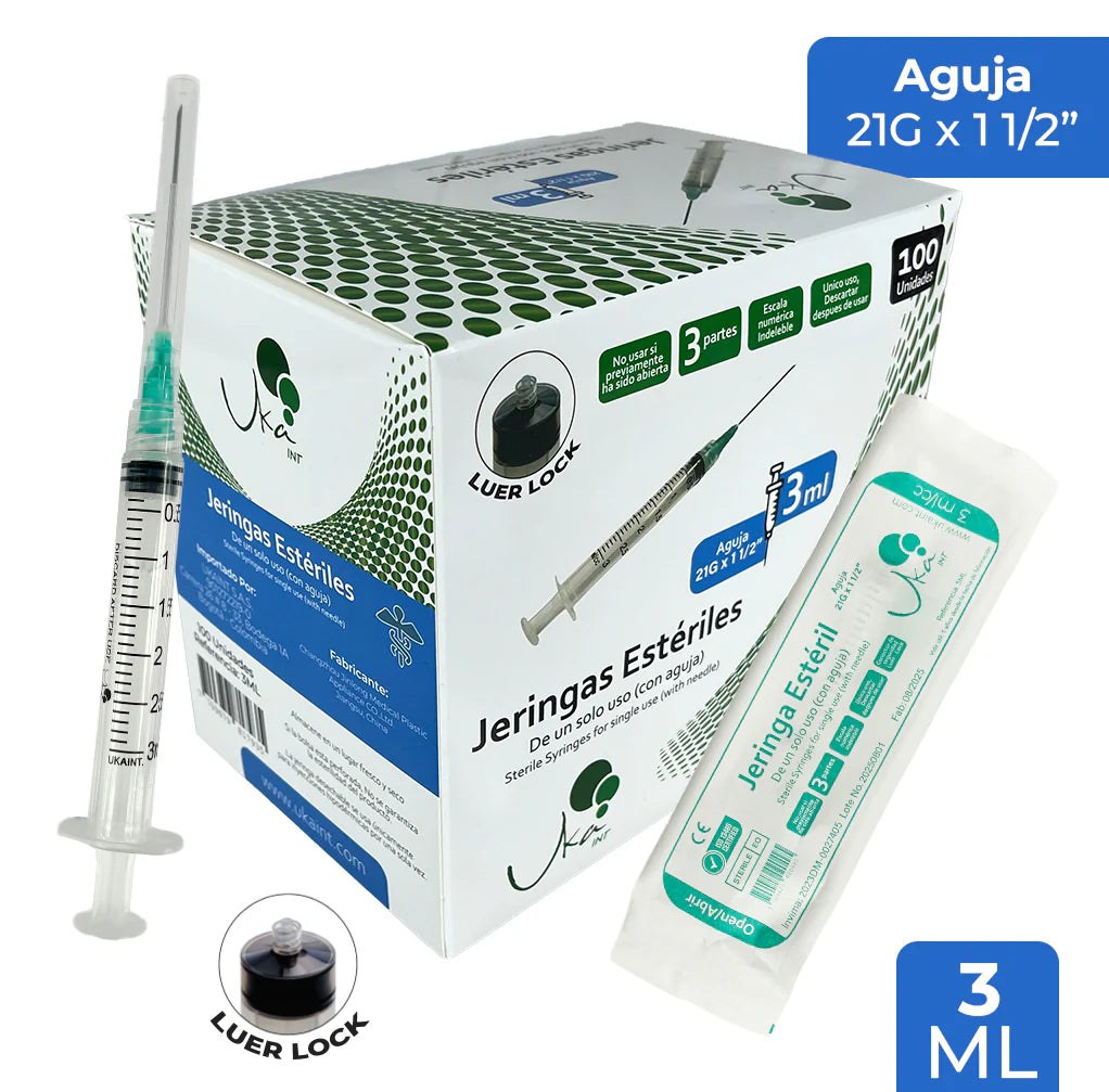 Jeringas Esteriles de 3ml/21G x 100 UND